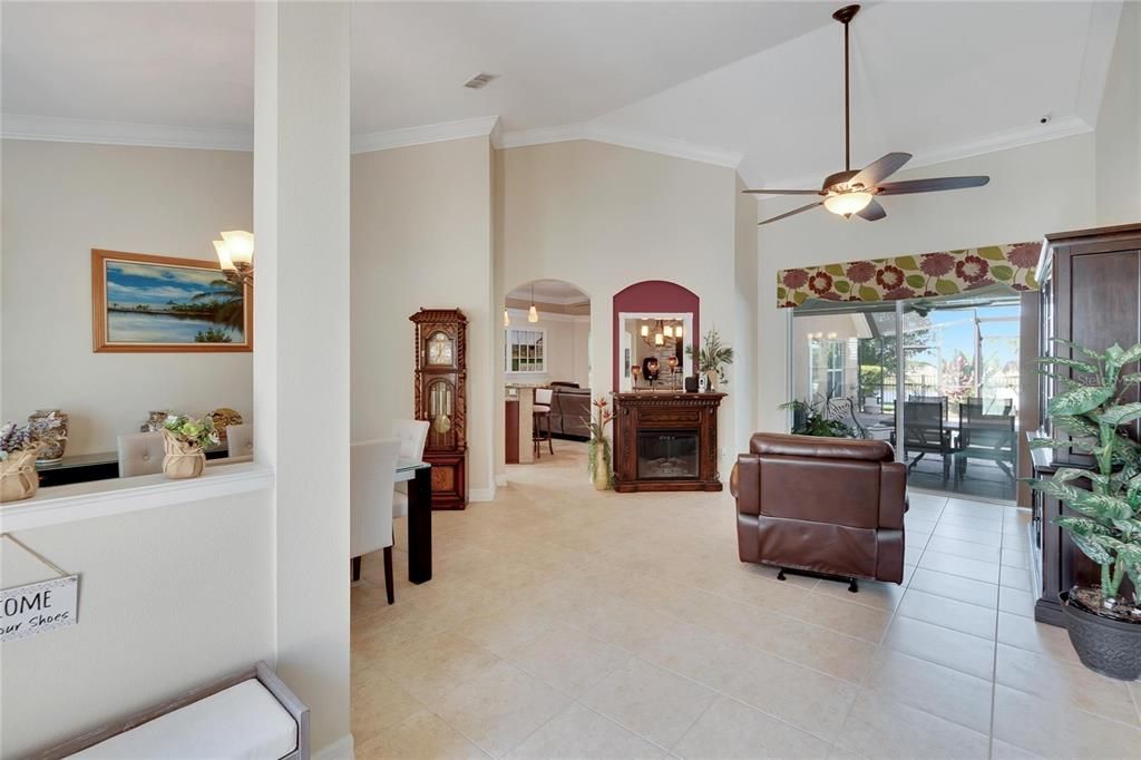 Open entryway with pool and waterview