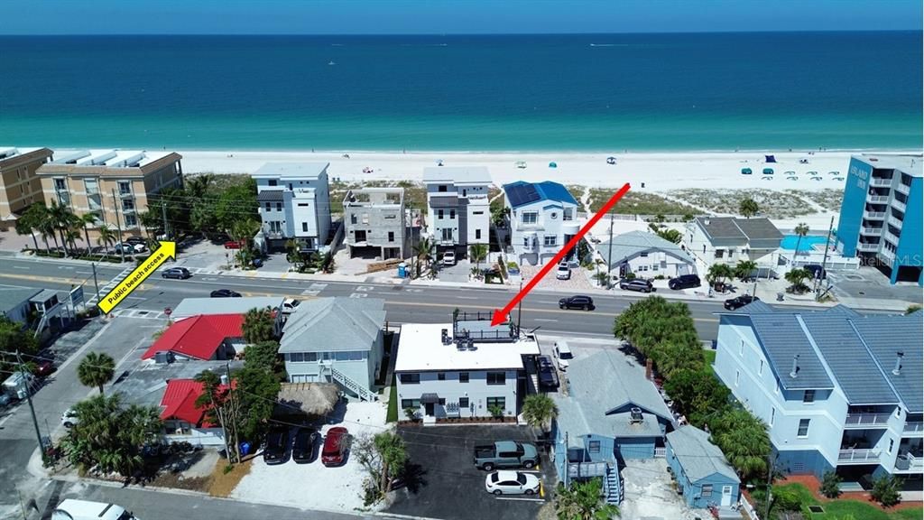 Aerial view to beach with public access identified