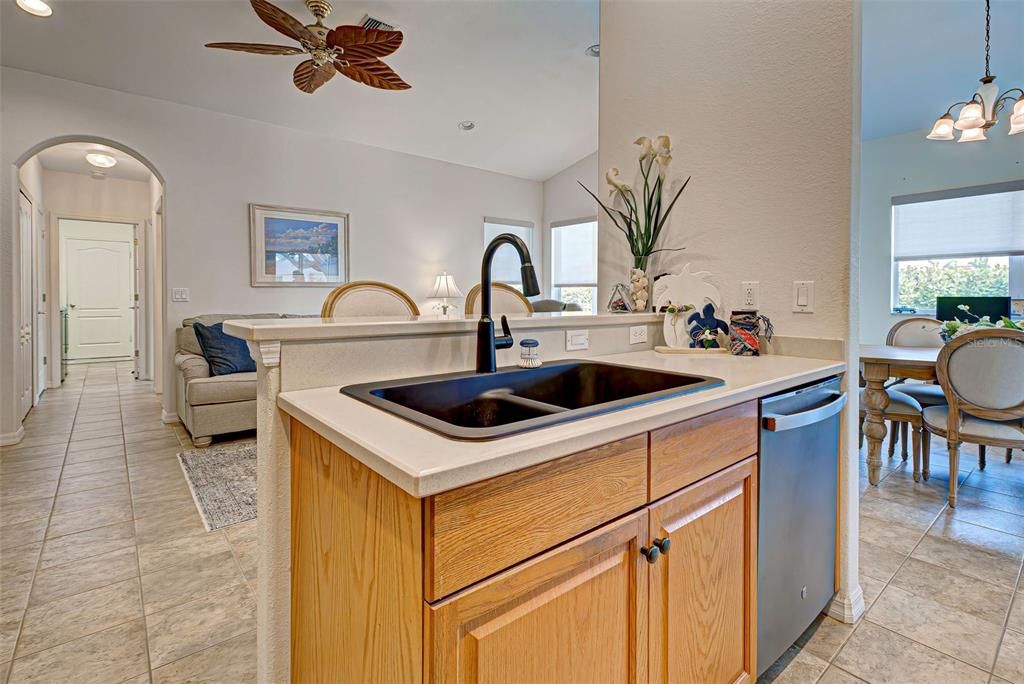 View of the family room and kitchen