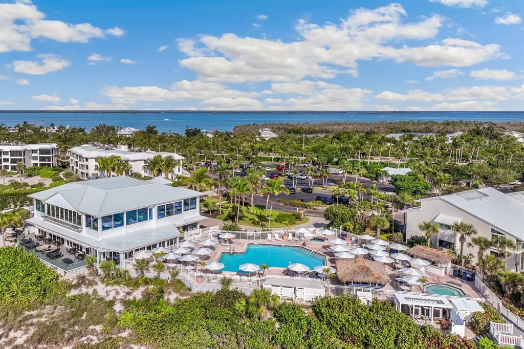 View of Club House, Pool, and Tiki Bar facing "East".