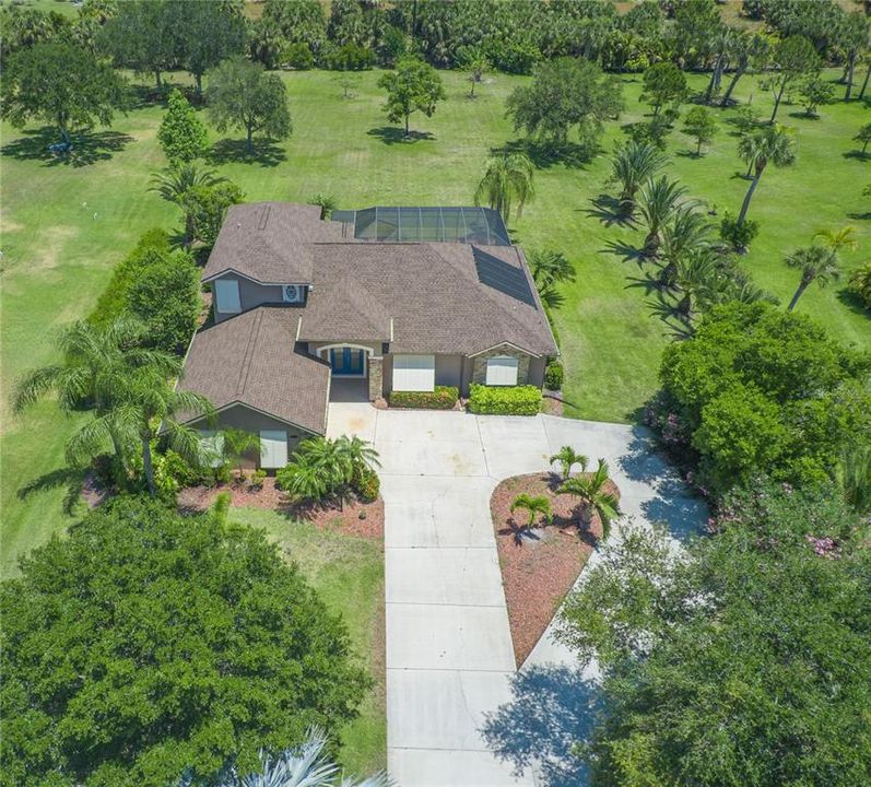 Aerial View of Home, Yard & Driveway.