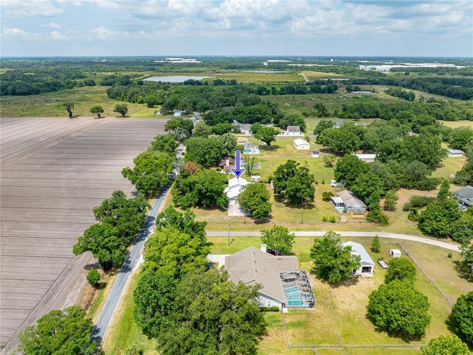 Aerial view, looking west