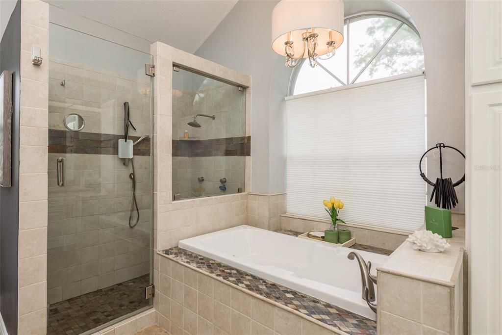Master Bathroom with a separate shower and jetted spa tub.
