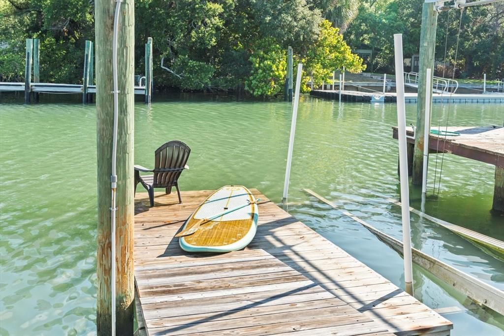 2 boatlifts one coverted to a paddle board launching dock