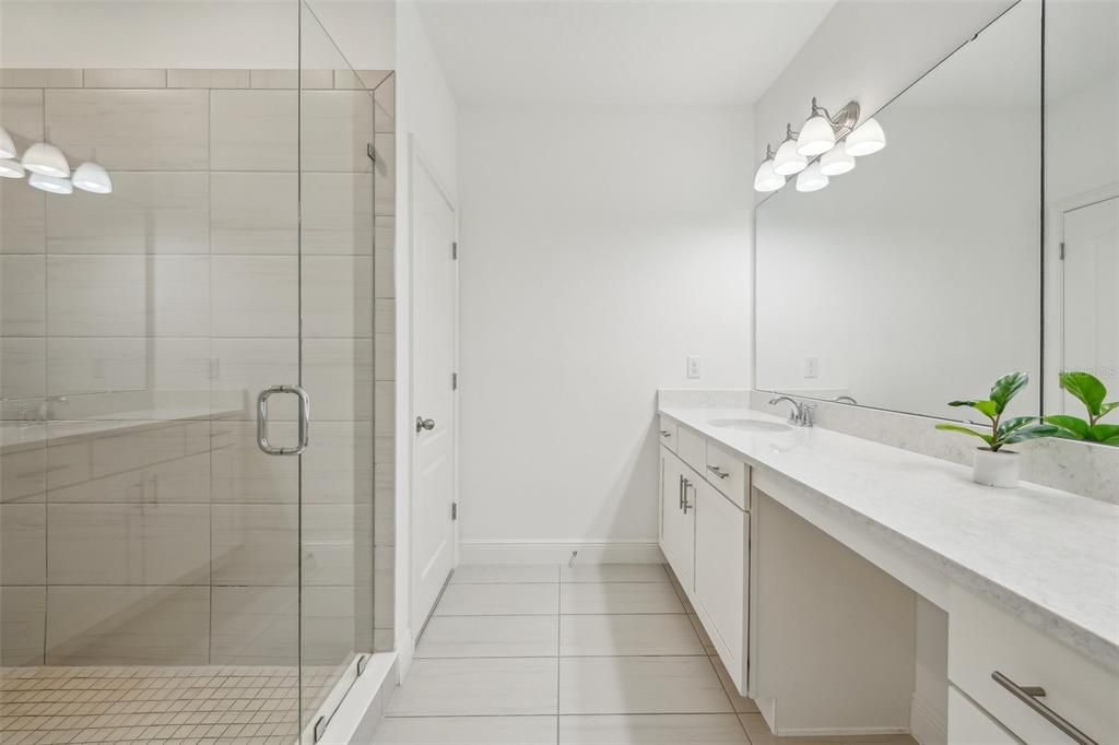 Dual vanities & walk in shower