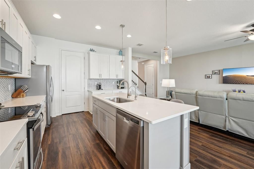 Closet pantry, 42" cabinets, stainless steel appliances, under mount sink