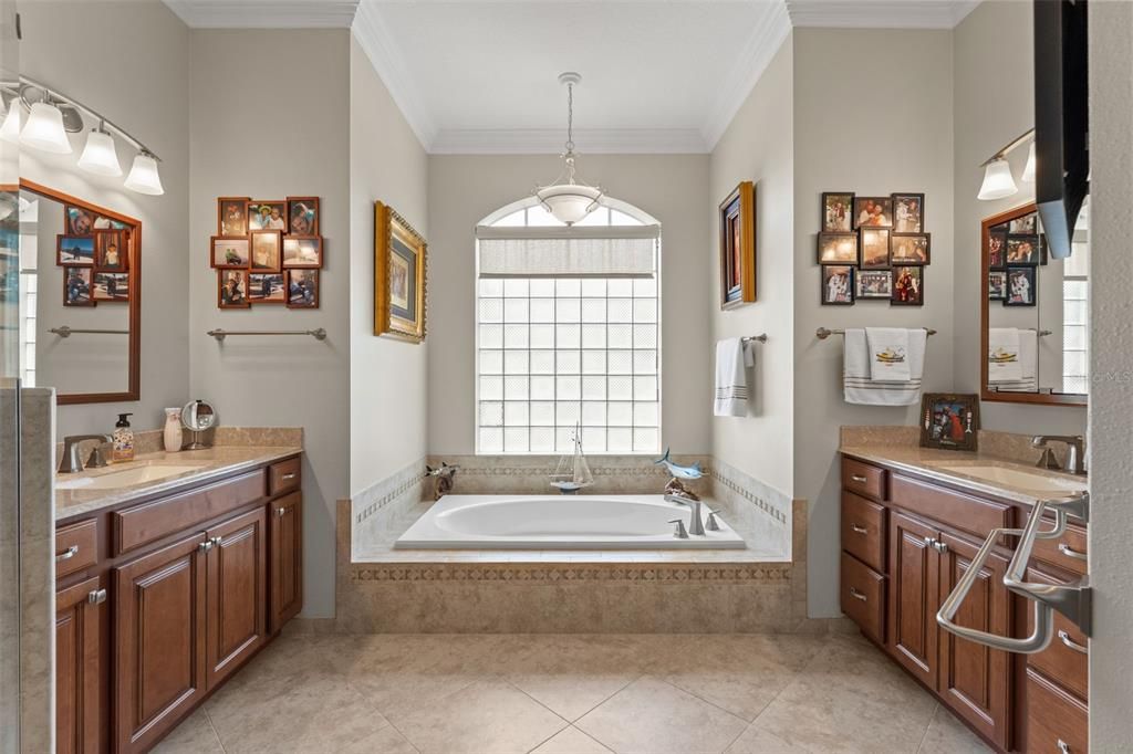 Soaking Garden Tub with His and Her's Separate Taller Vanities