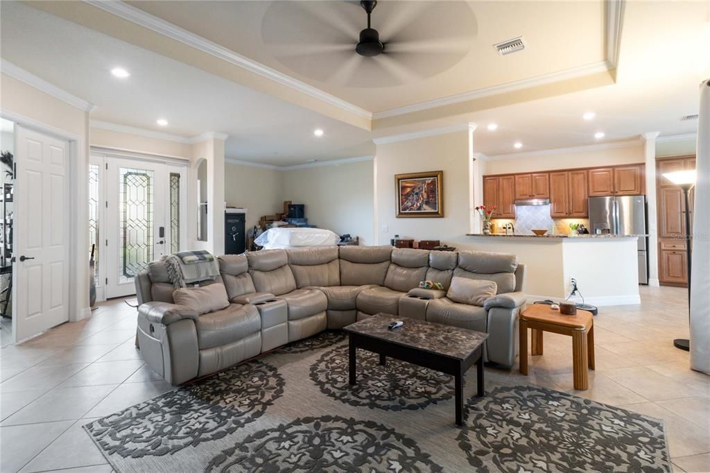 Large kitchen with stainless steel appliances