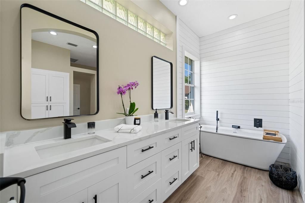 Master Bath with dual vanity, soak tub and separate shower room