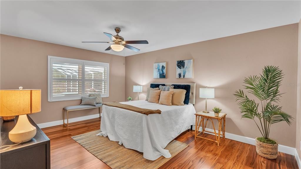 Master bedroom overlooks the pool