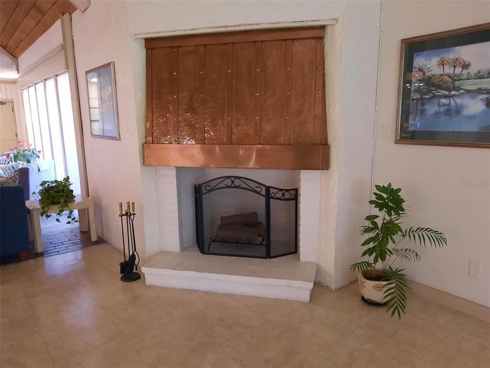 Fireplace in lobby.