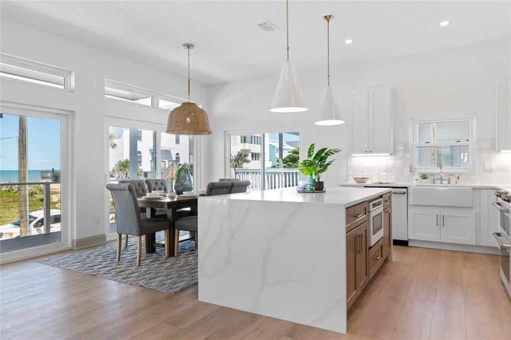 Upstairs kitchen & dining with ocean view