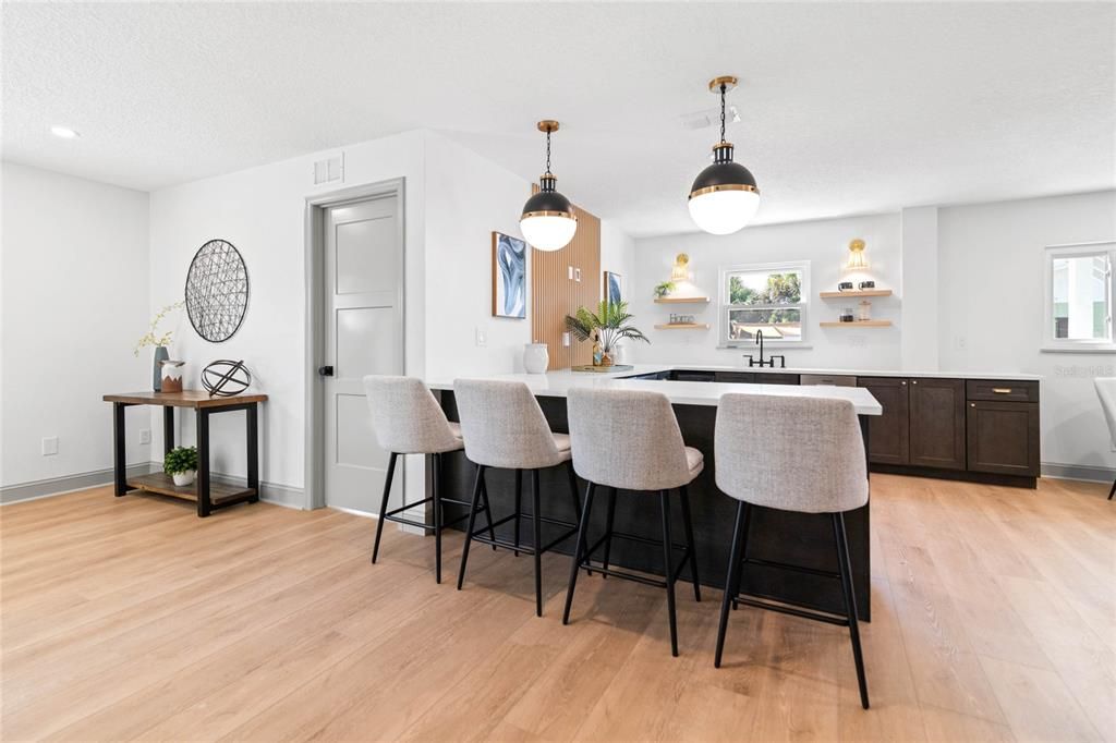 Lower-level kitchen with extra seating