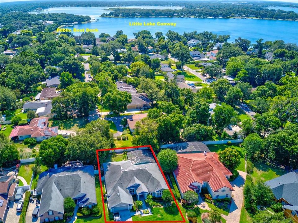 Aerial showing proximity to lake and public boat ramp.