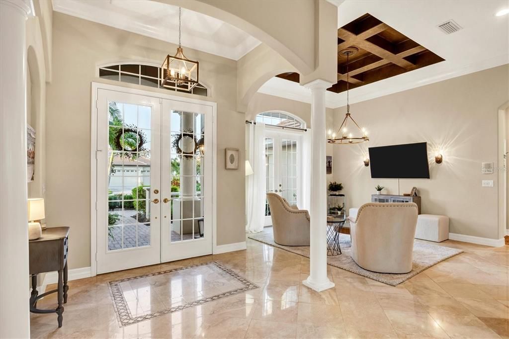 French Entrance Doors and Inlay Travertine Flooring