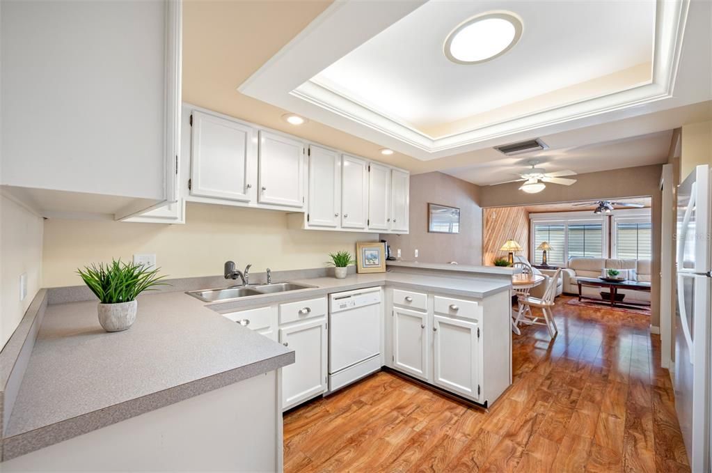 Kitchen with skylight is centrally located