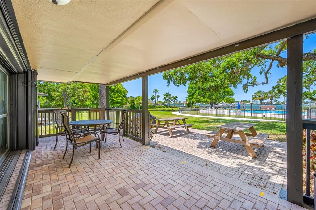 Covered Back Patio of Clubhouse overlooks pool & Intracoastal