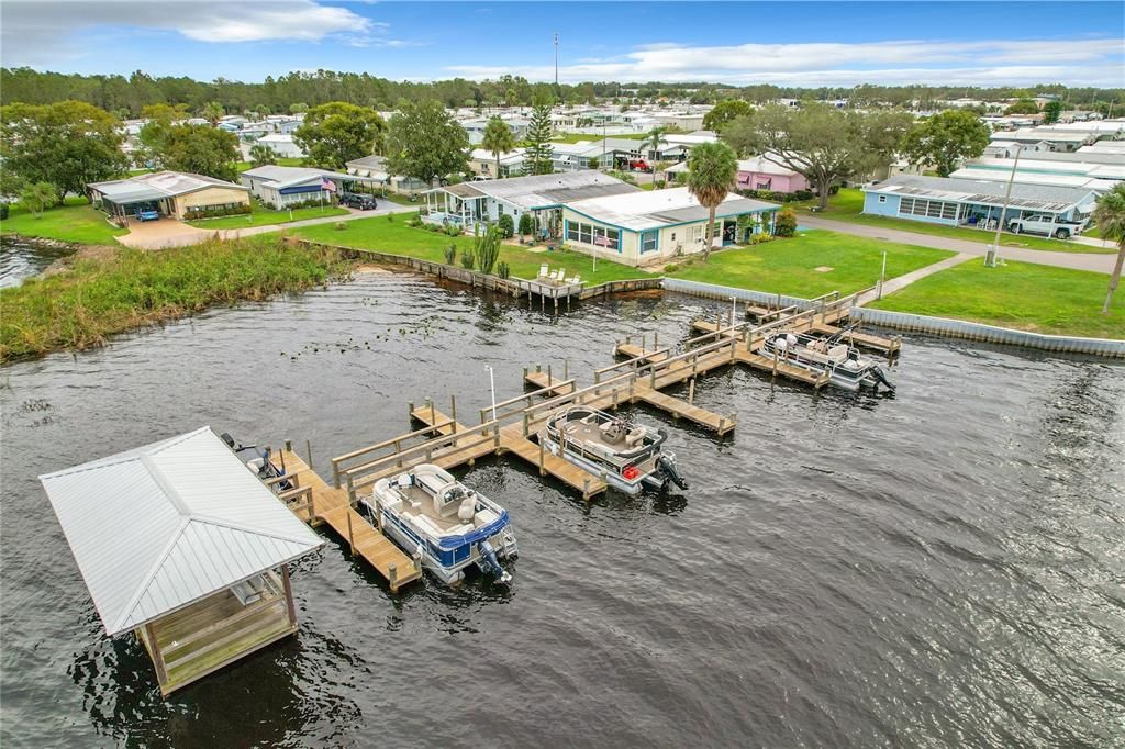 Community dock, boat slips are first come first serve