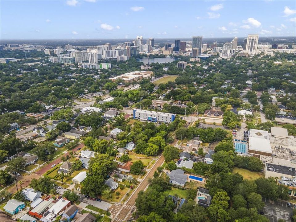 Drone toward Downtown Orlando