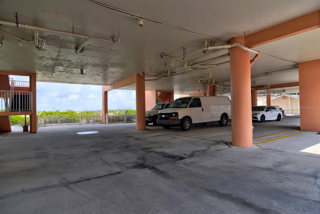 Under the building parking garage