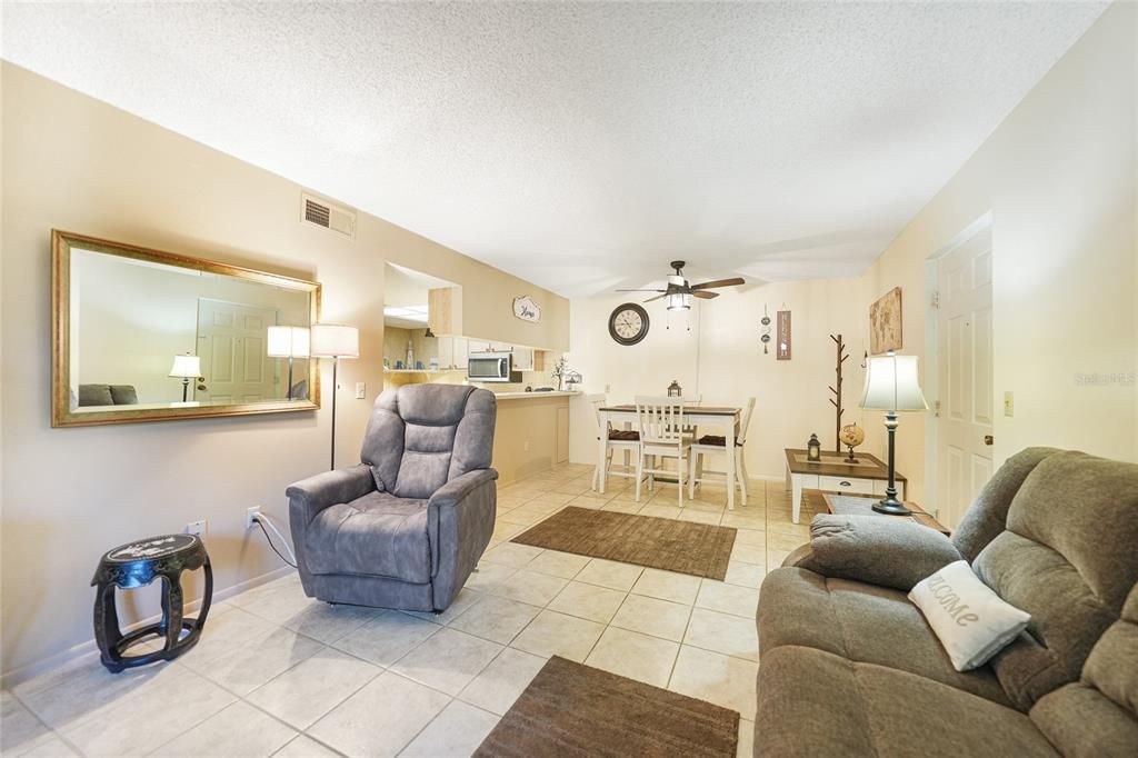 Living room opens to the dining area