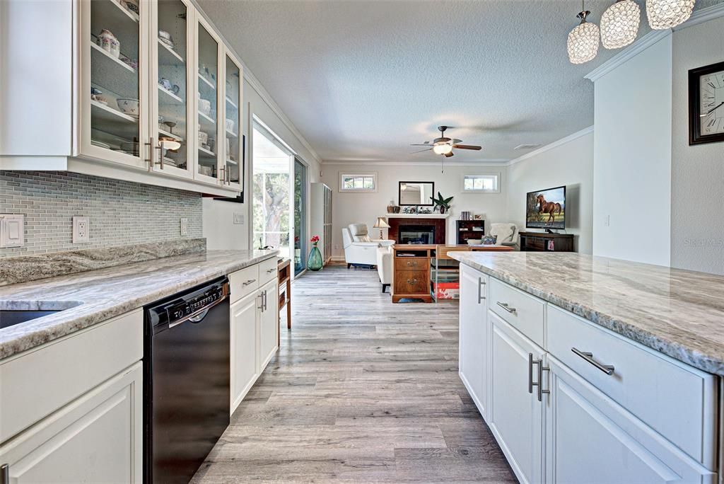 VIEW FROM KITCHEN INTO GREAT ROOM.