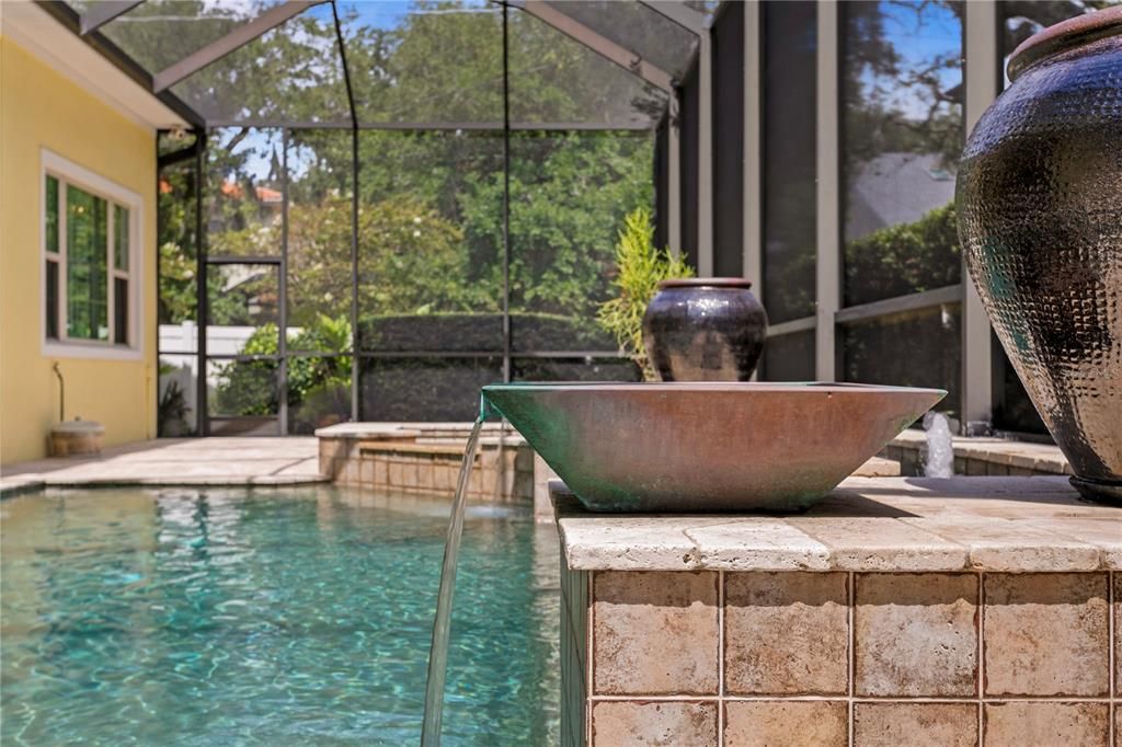 Water features create spa-like ambiance