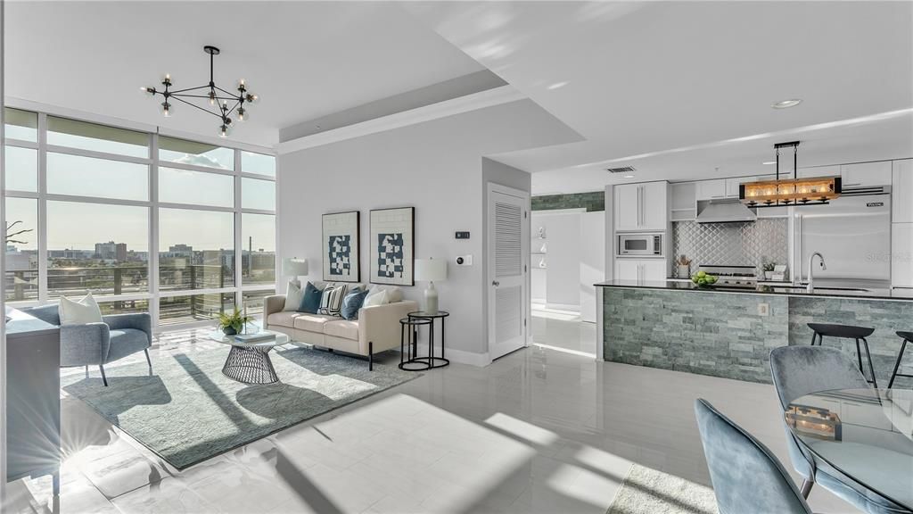 Dining into open concept living room and Kitchen