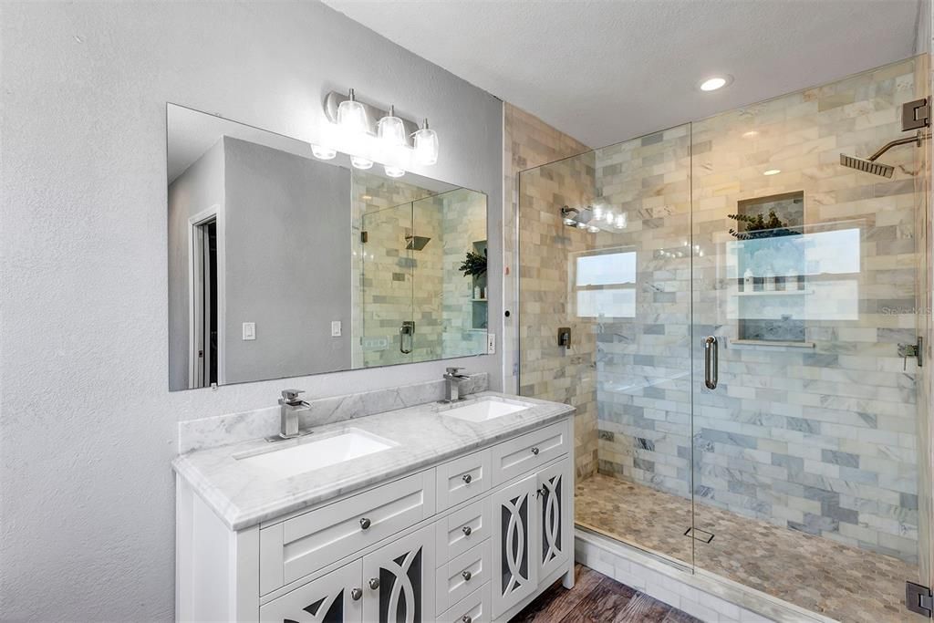 Primary Bath double sinks and oversized shower