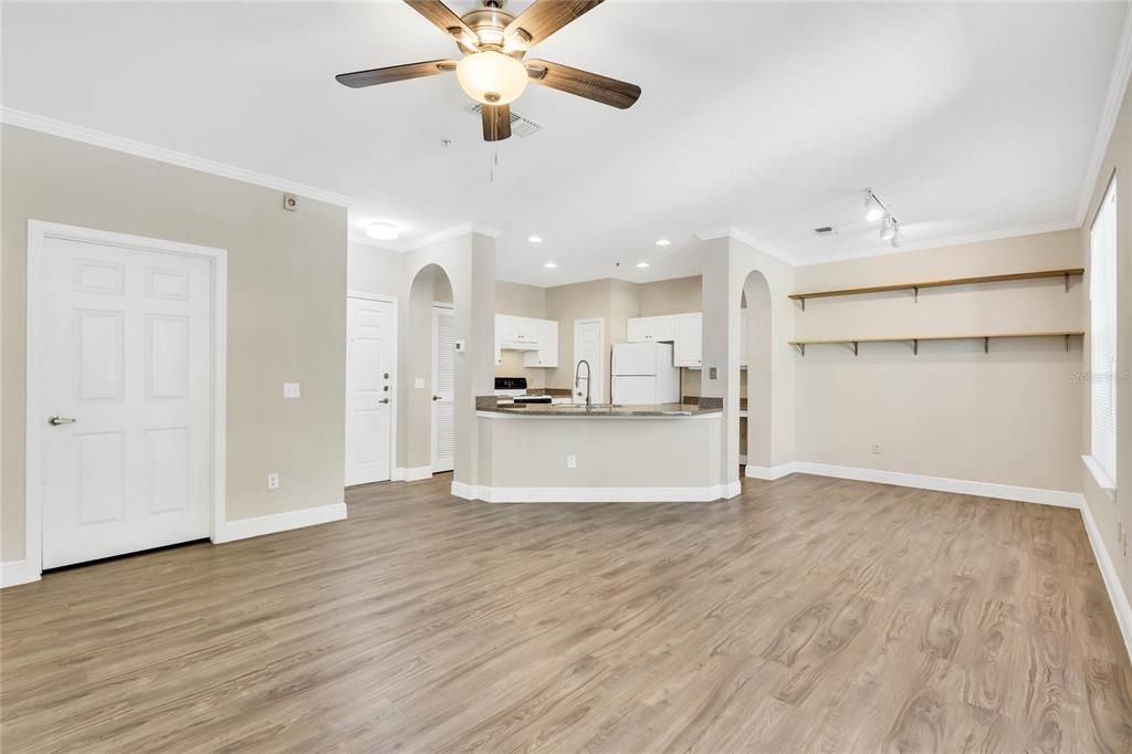 View from Living Room into Kitchen and Dining Room