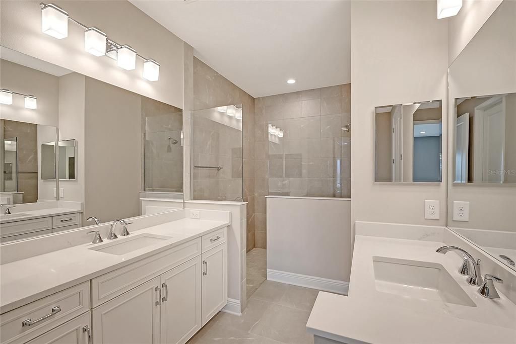 Primary Shower with Dual Vanity Sinks