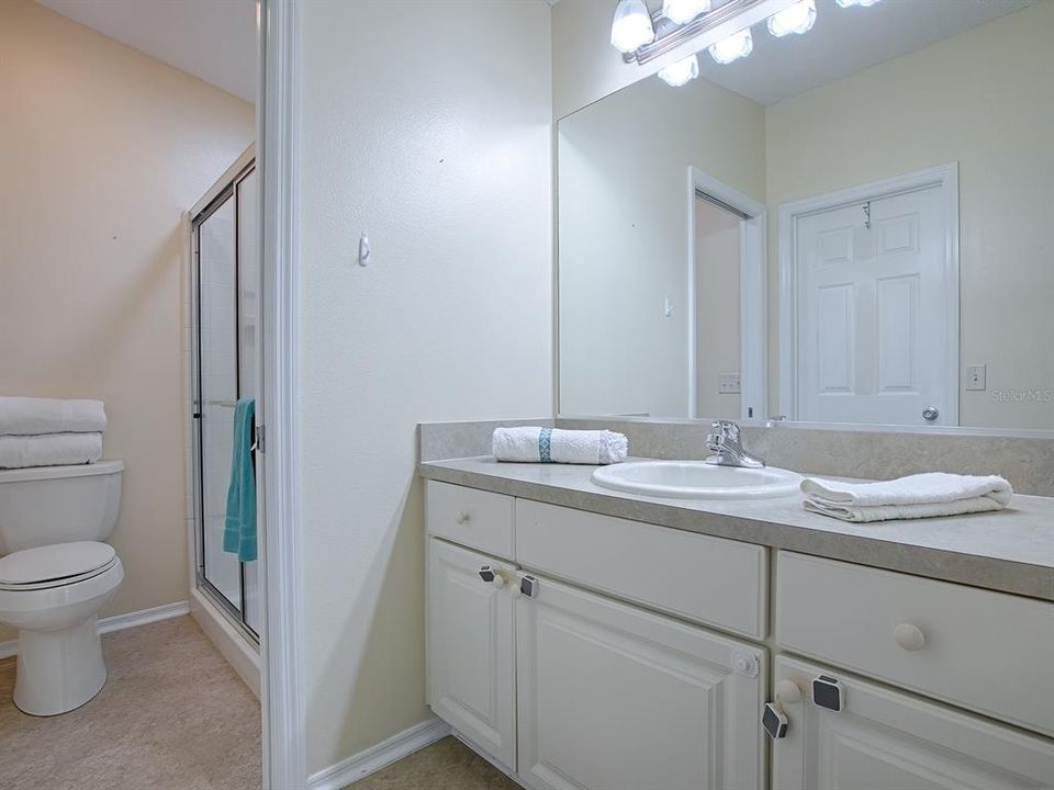 Master bath and pocket door to separate water closet/shower