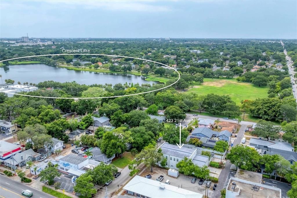 Aerial of Tampa Bay, Downtown St Pete & Crescent Lake!