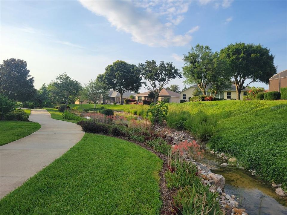 Water features and walking paths.