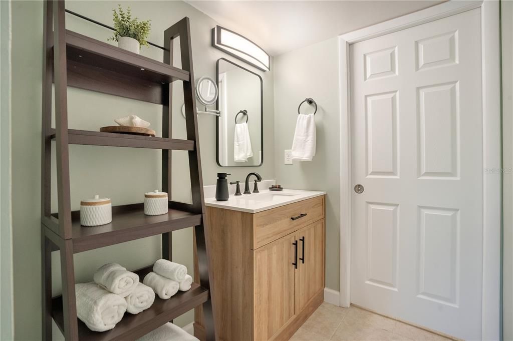 Renovated Primary Bathroom with Pocket Door