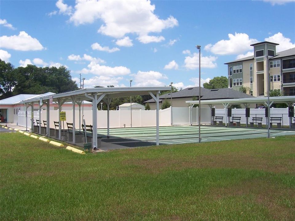 Great gaming area with shelters and benches.