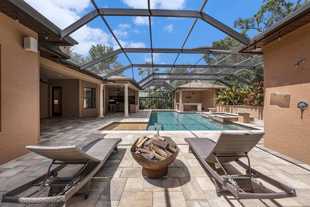 Pool Fireplace and Outdoor Shower