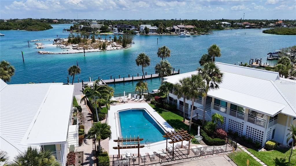 Aerial of Pool, Dock and Waterway