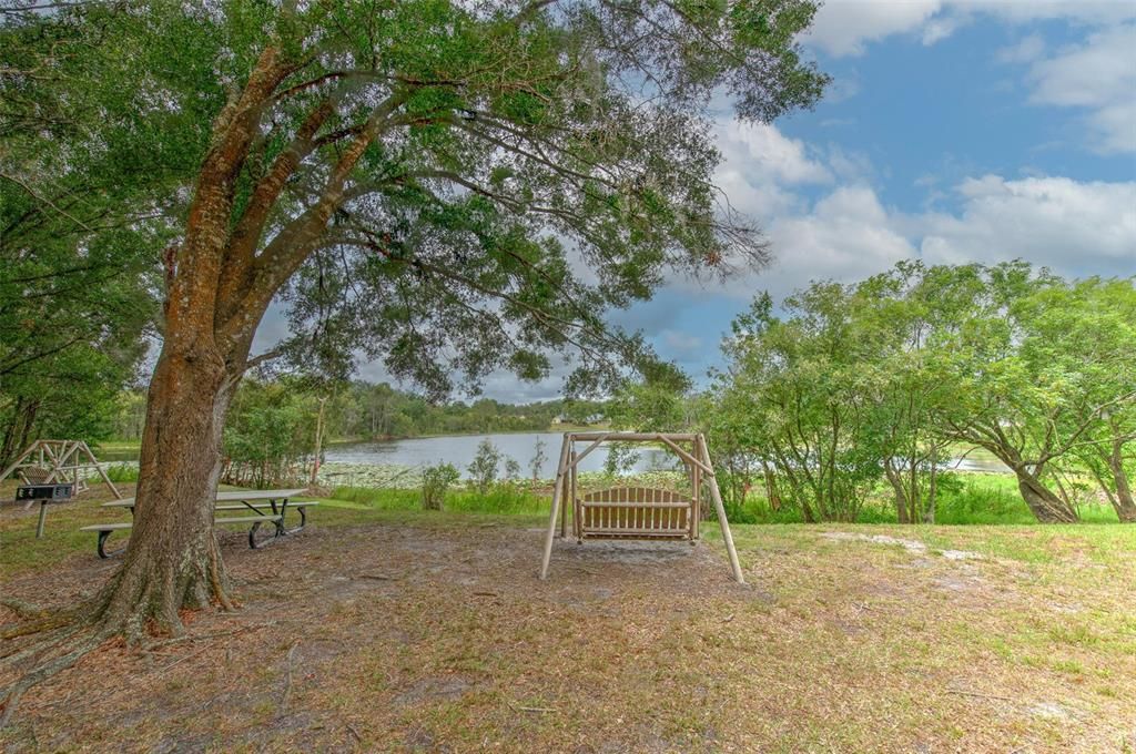 Many of these beautiful swinging benches around the neighborhood lakes for your enjoyment and relaxation.