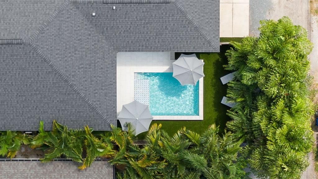 A bird's eye view of this lovely back yard retreat!