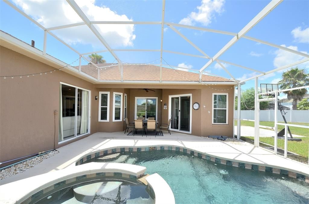 Screened pool and spa.