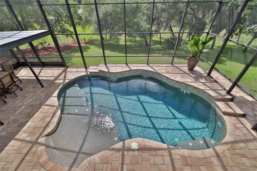 Looking down at the pool from balcony