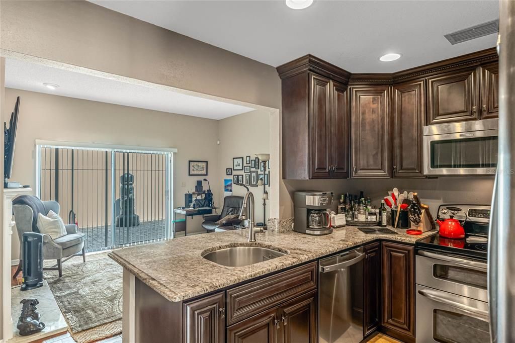 Kitchen overlooks family room