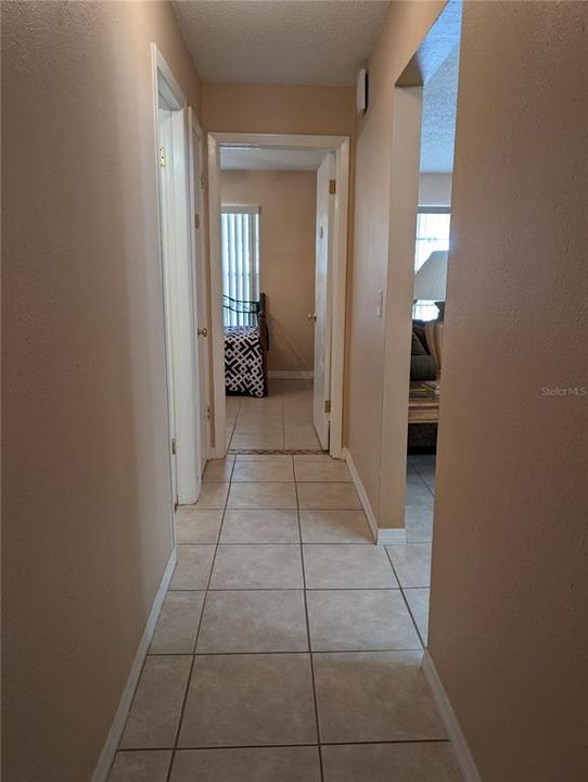 View of hallway to living area access.