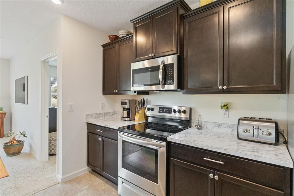 Kitchen with stainless steel appliance package