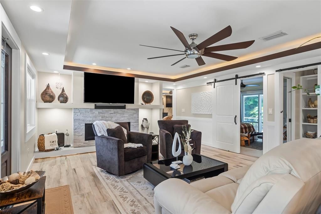 Fireplace and built in shelves