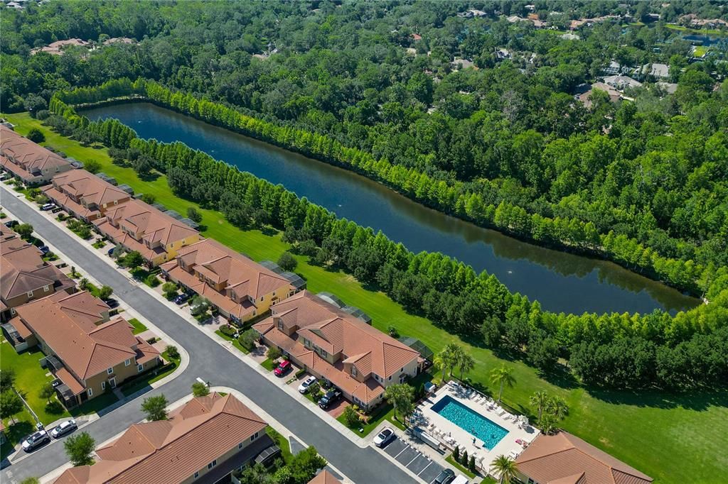 Overhead view of Pool, Clubhouse and Dog Walking Area