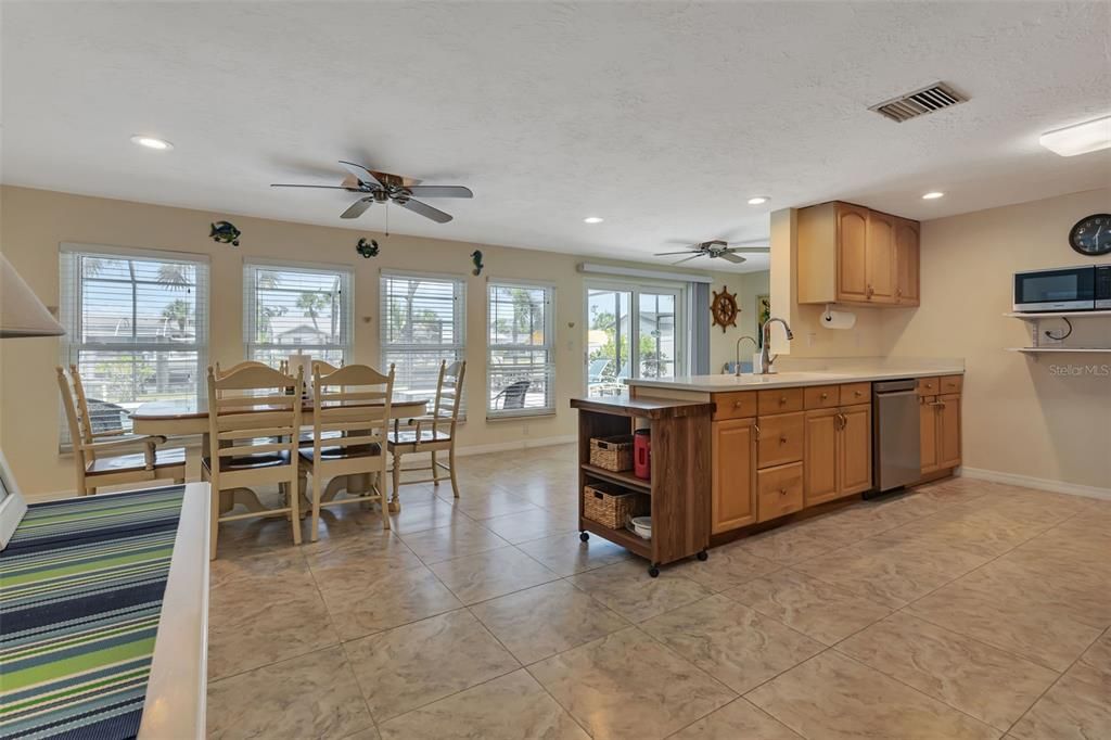 Open concept from kitchen to dining room.