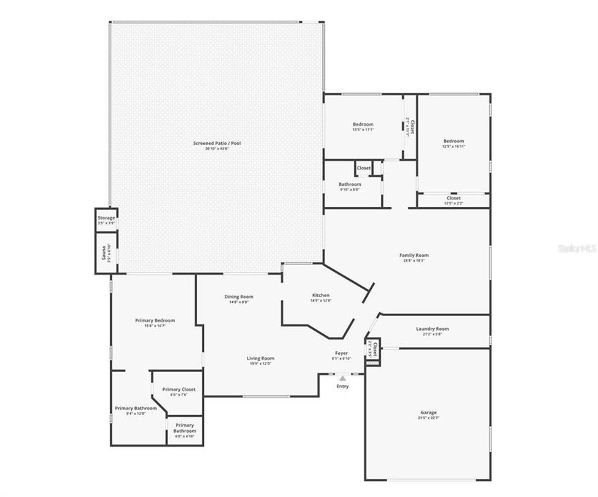Over 2,200 sq. ft. interior space. Screened lanai measures approximately 36' x 44' (over 1,500 sq. ft.). Garage measures 22' x 23'.