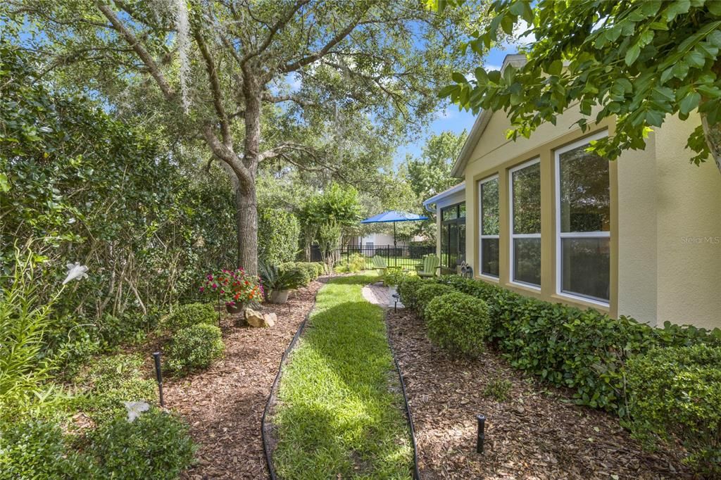 View of landscaping in backyard